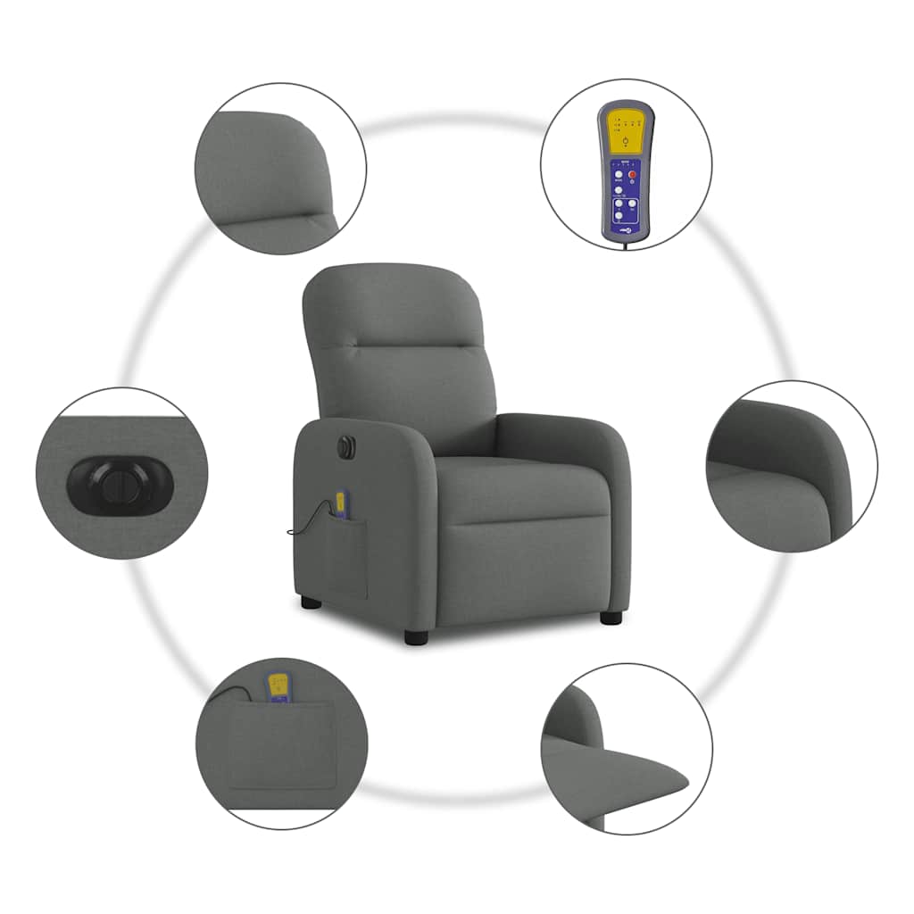 Massagestoel elektrisch verstelbaar stof donkergrijs
