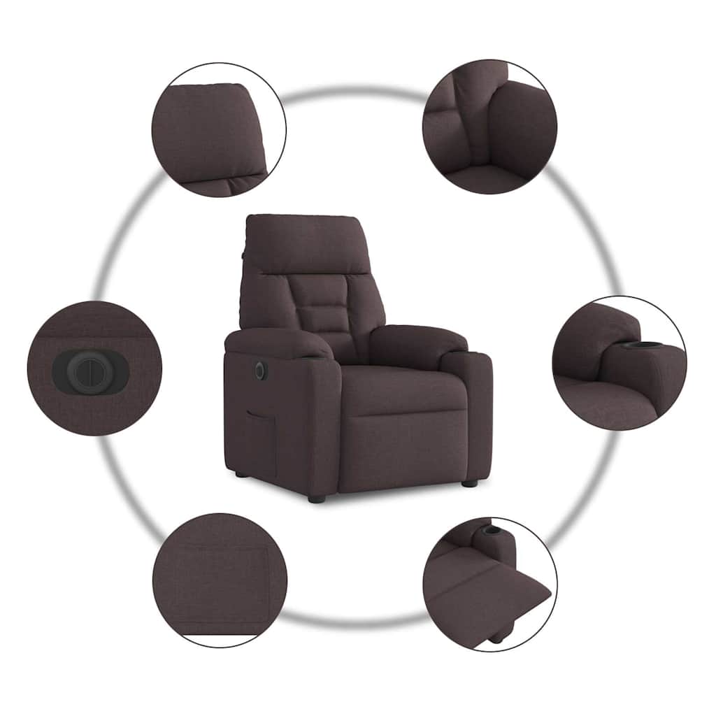 Fauteuil verstelbaar elektrisch stof donkerbruin