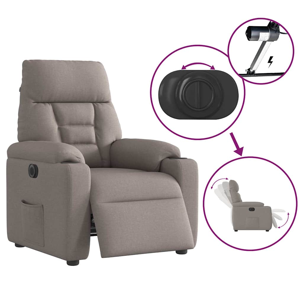Fauteuil verstelbaar elektrisch stof taupe