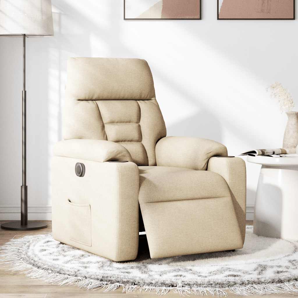 Fauteuil verstelbaar elektrisch stof crèmekleurig