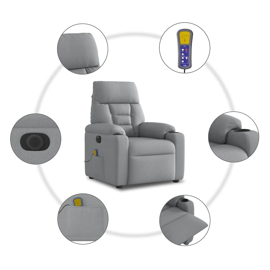 Massagestoel elektrisch verstelbaar stof lichtgrijs