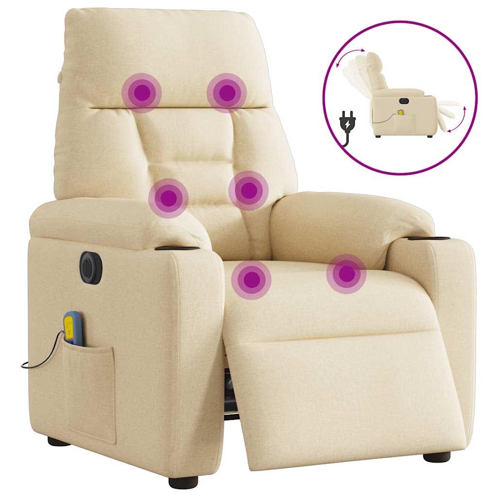 Massagestoel elektrisch verstelbaar stof crèmekleurig