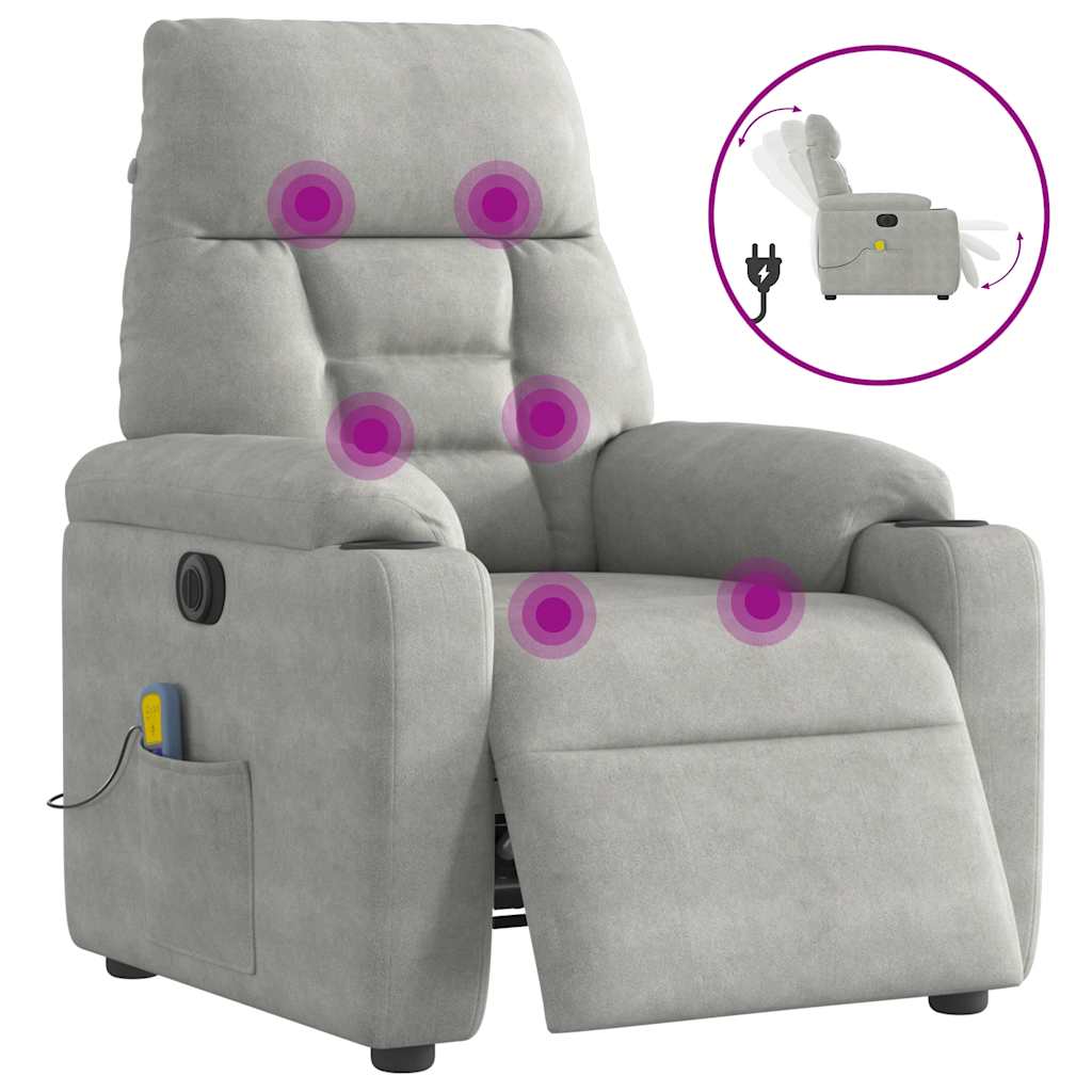 Massagestoel elektrisch verstelbaar microvezelstof lichtgrijs
