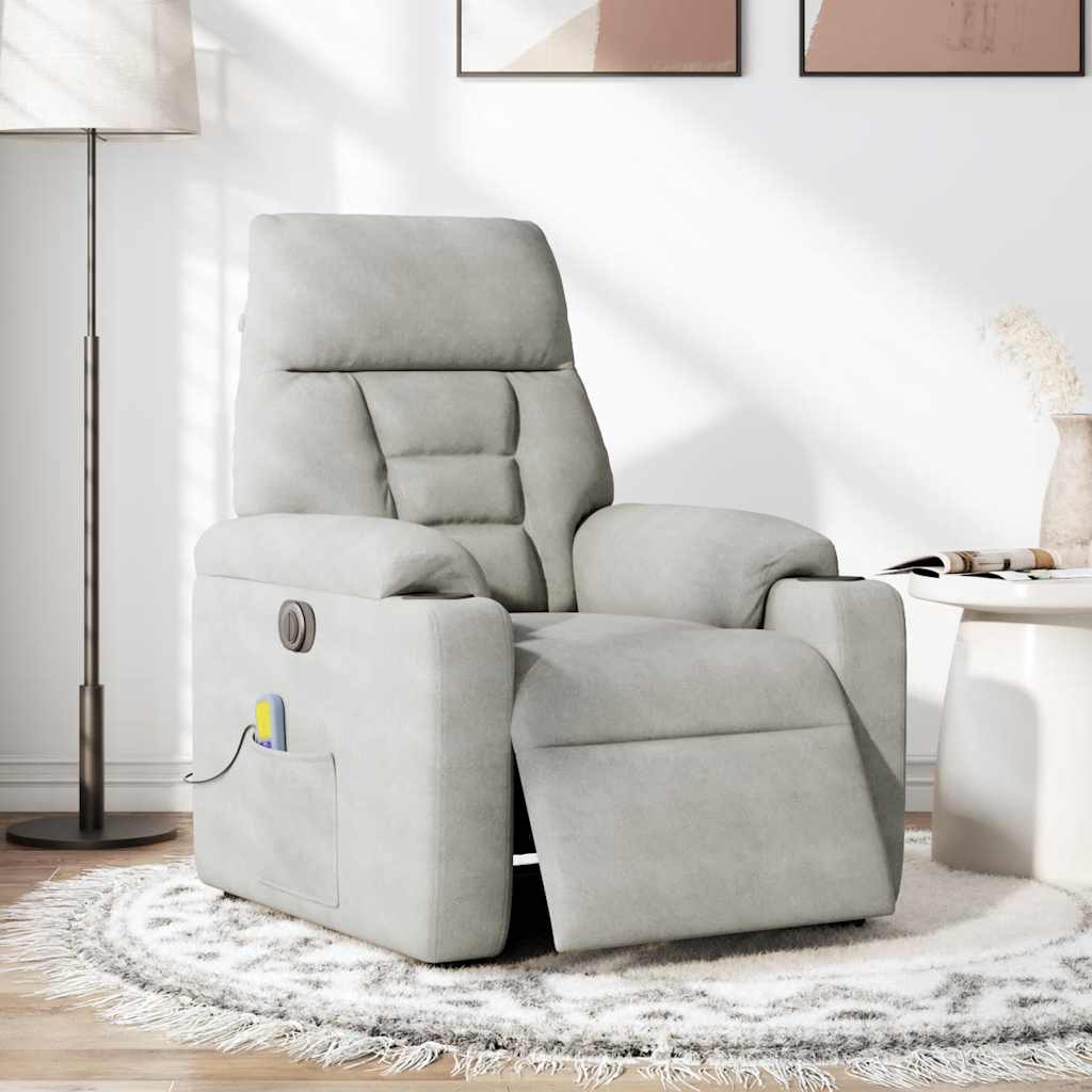 Massagestoel elektrisch verstelbaar microvezelstof lichtgrijs