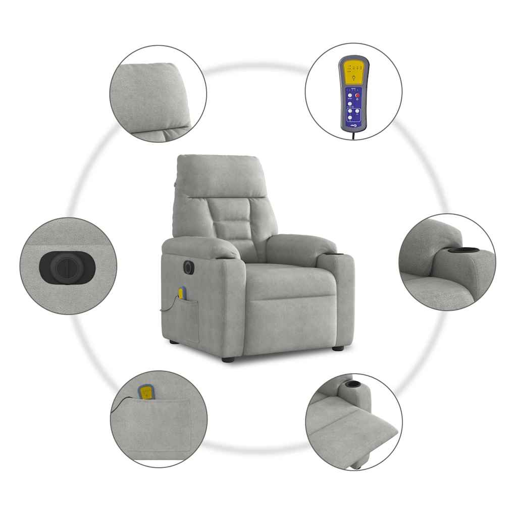 Massagestoel elektrisch verstelbaar microvezelstof lichtgrijs