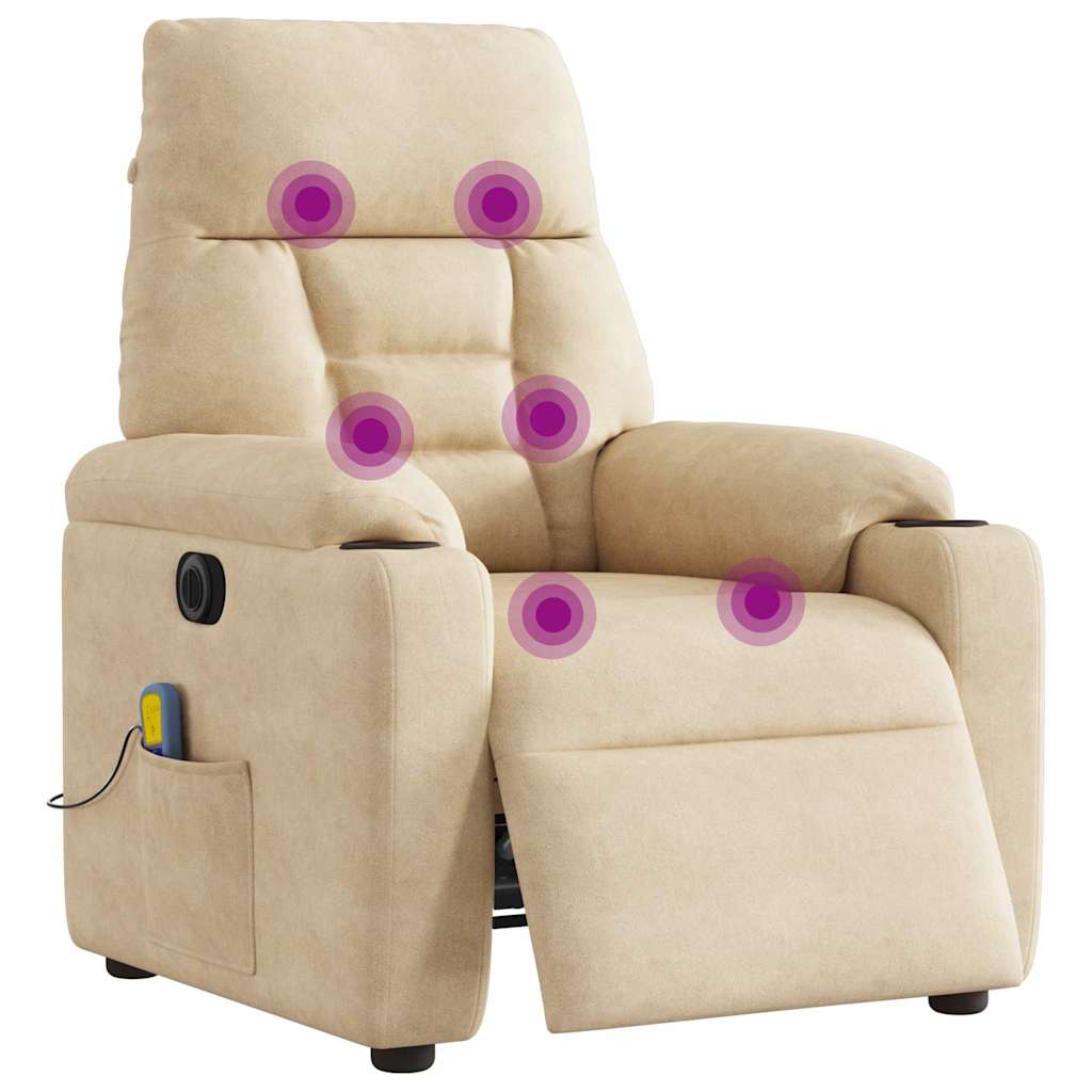 Massagestoel elektrisch verstelbaar microvezelstof crèmekleurig