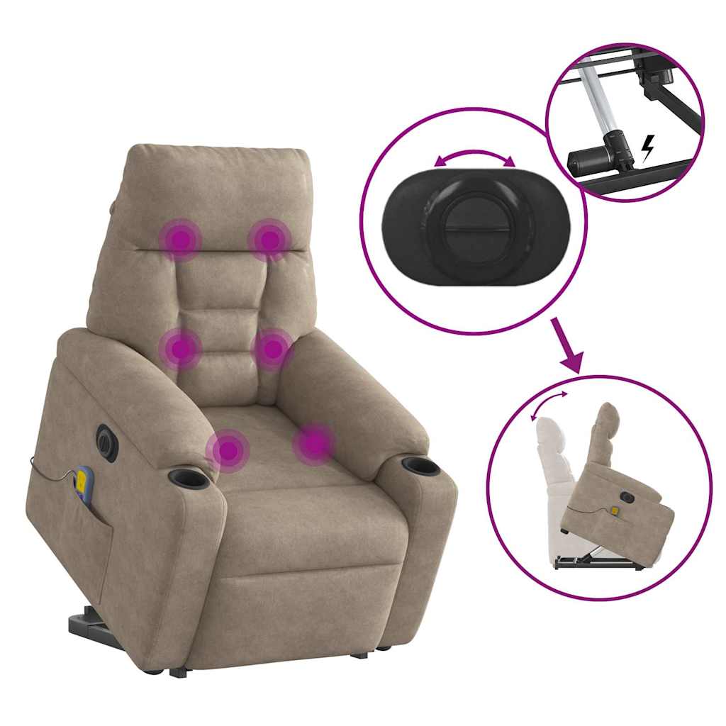 Sta-op-massagestoel elektrisch verstelbaar microvezelstof taupe