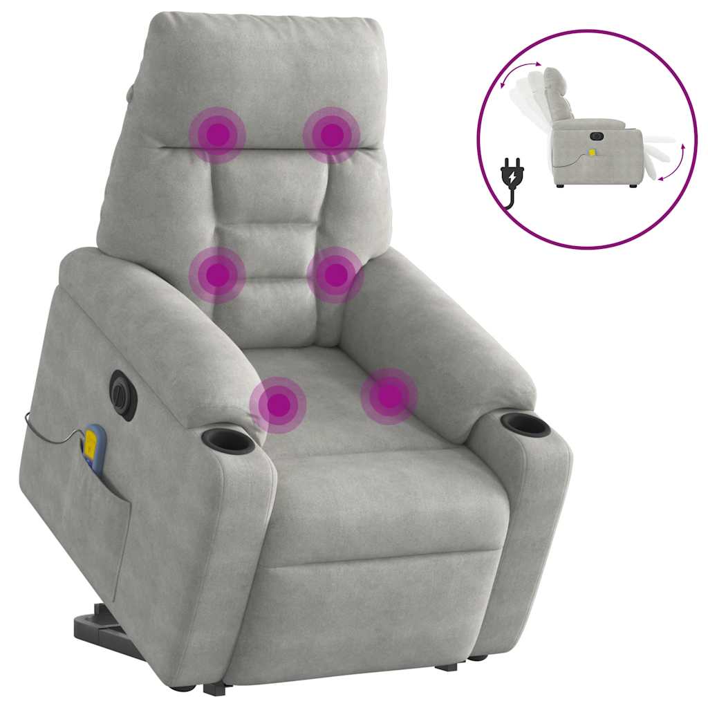 Sta-op-massagestoel elektrisch microvezelstof lichtgrijs