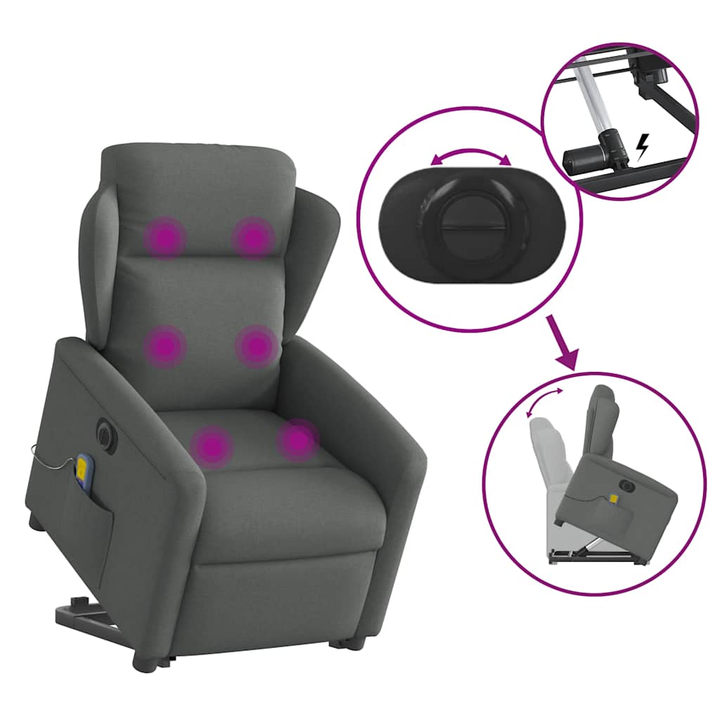 Sta-op-massagestoel elektrisch verstelbaar stof donkergrijs