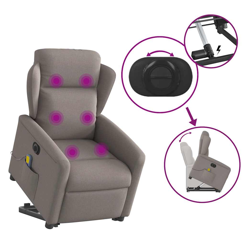 Sta-op-massagestoel elektrisch verstelbaar stof taupe
