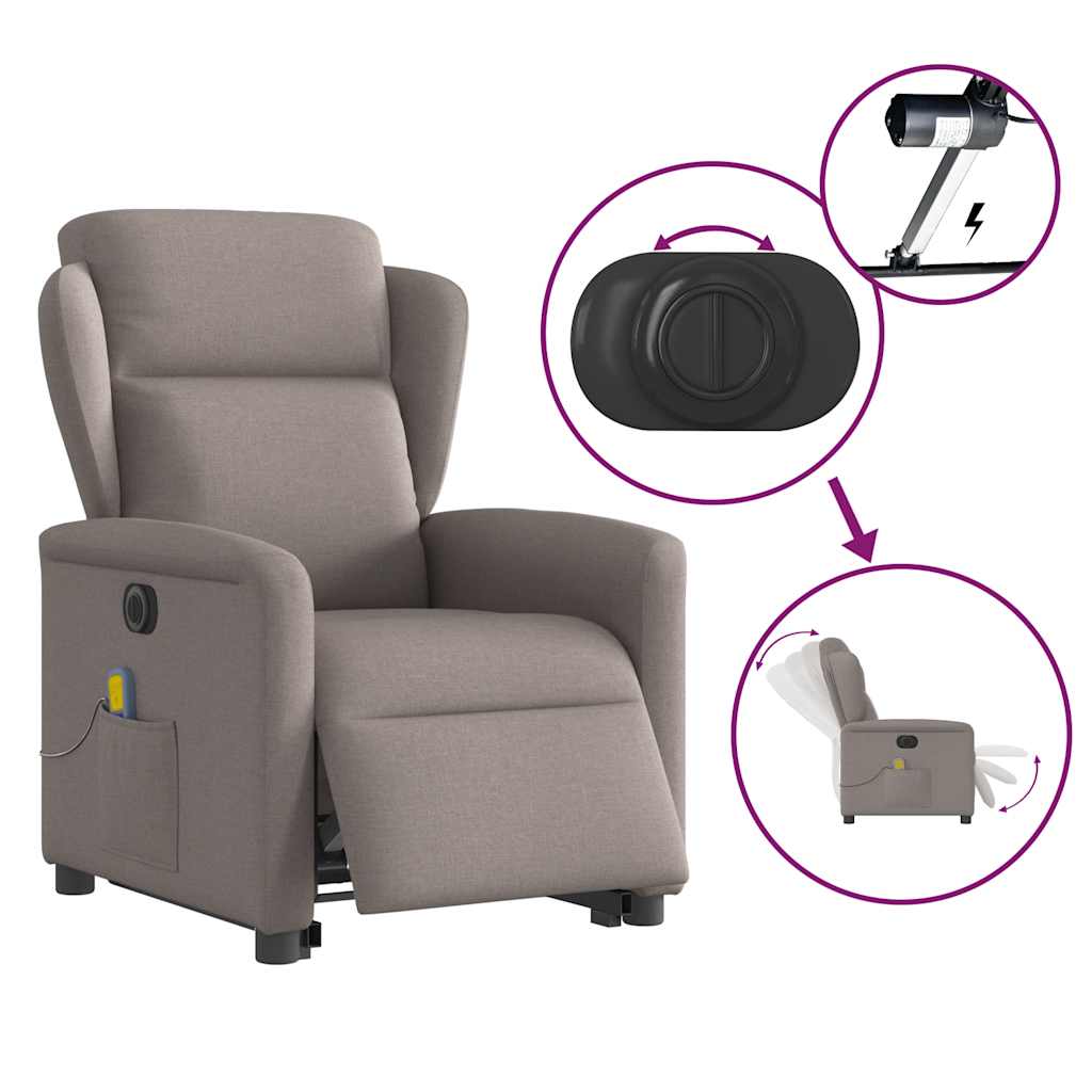 Sta-op-massagestoel elektrisch verstelbaar stof taupe