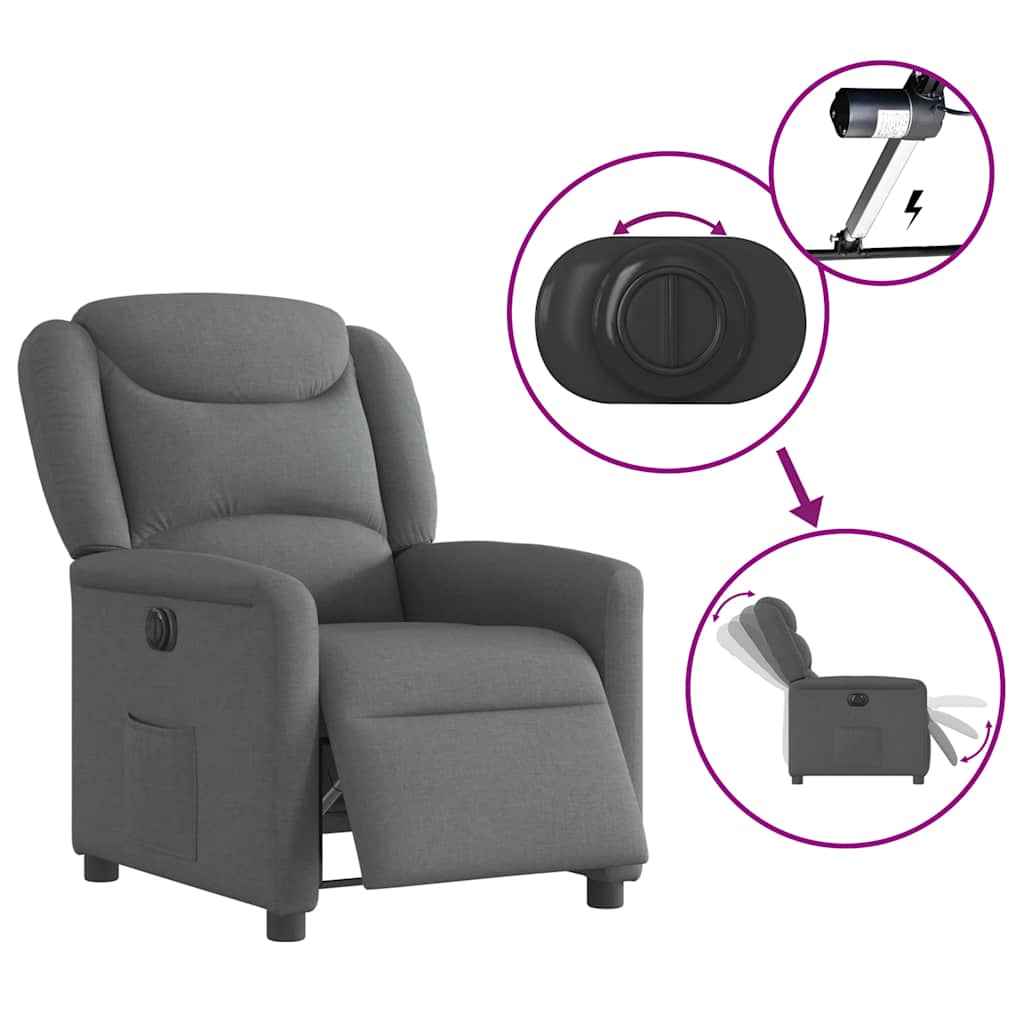 Fauteuil elektrisch verstelbaar stof donkergrijs