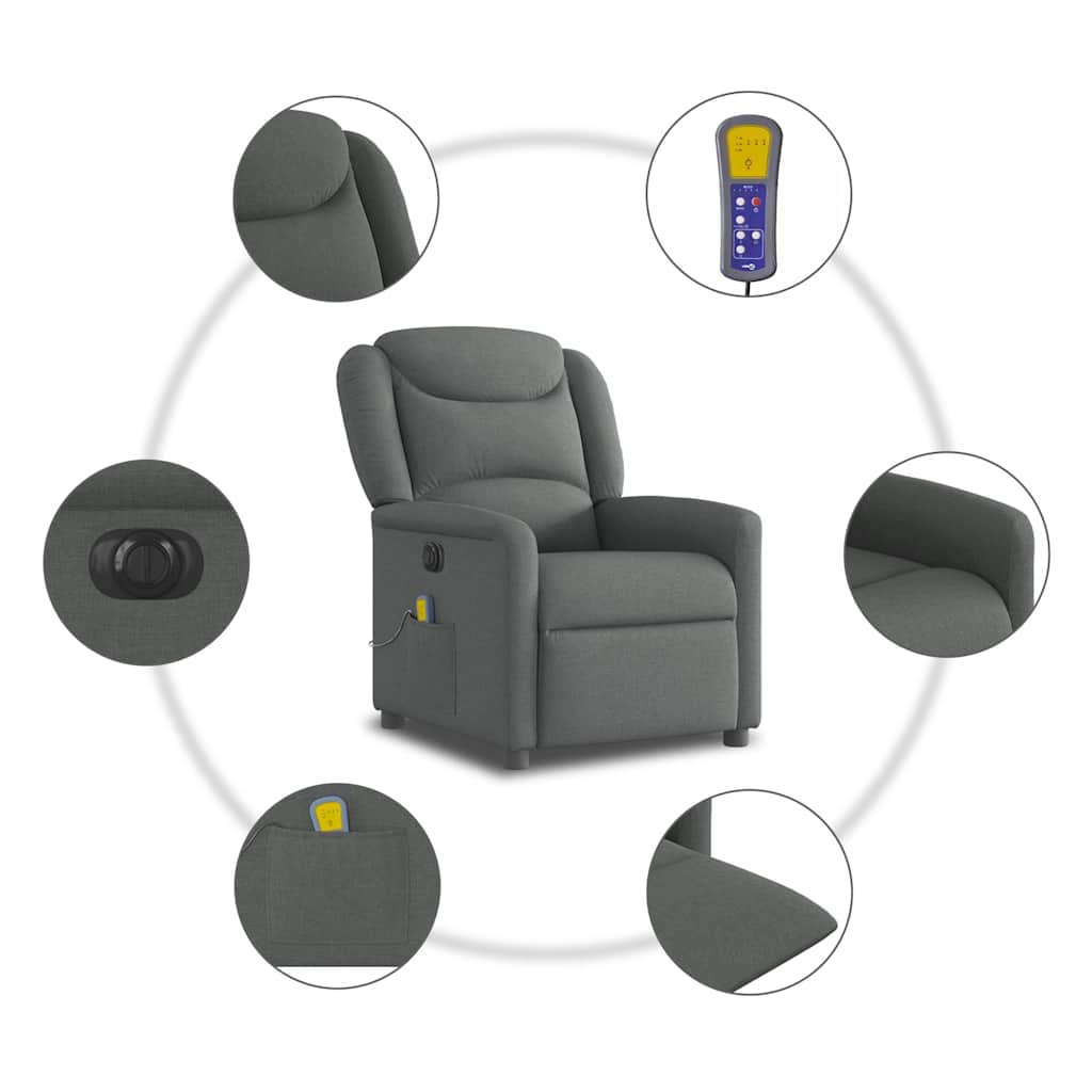 Massagestoel elektrisch verstelbaar stof donkergrijs
