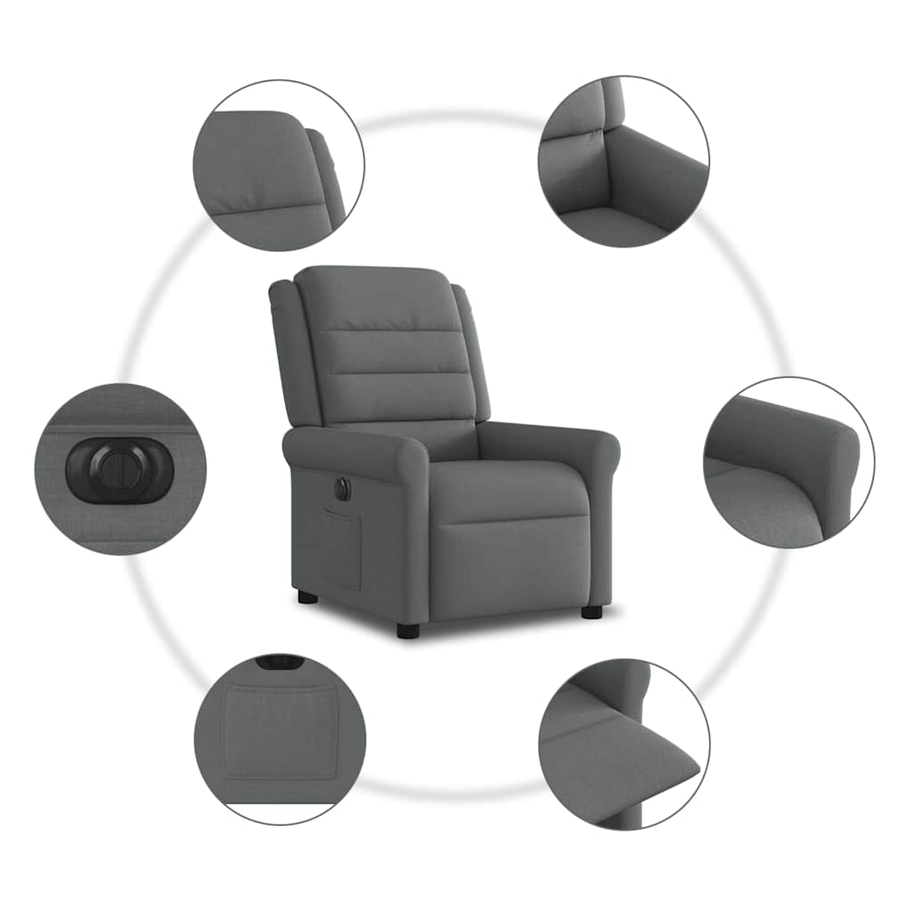 Fauteuil elektrisch verstelbaar stof donkergrijs
