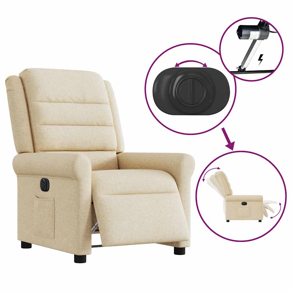 Fauteuil verstelbaar elektrisch stof crèmekleurig