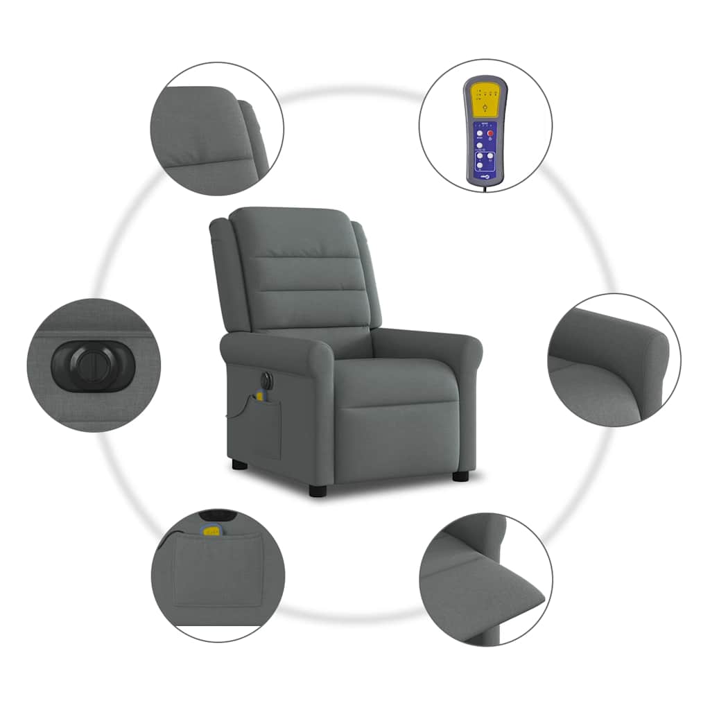 Massagestoel elektrisch verstelbaar stof donkergrijs