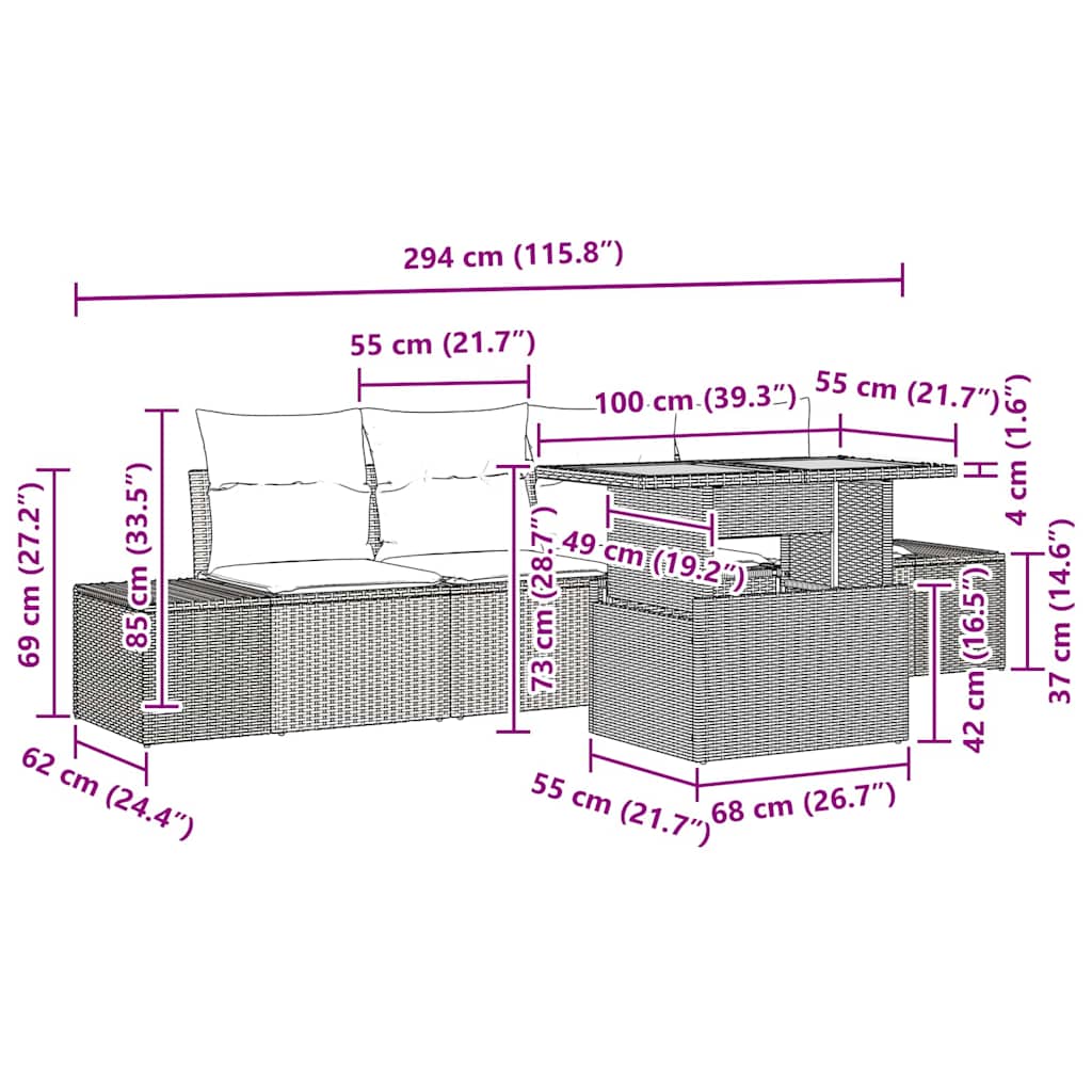 Tuinbankenset 5 st Zwart en Bruin