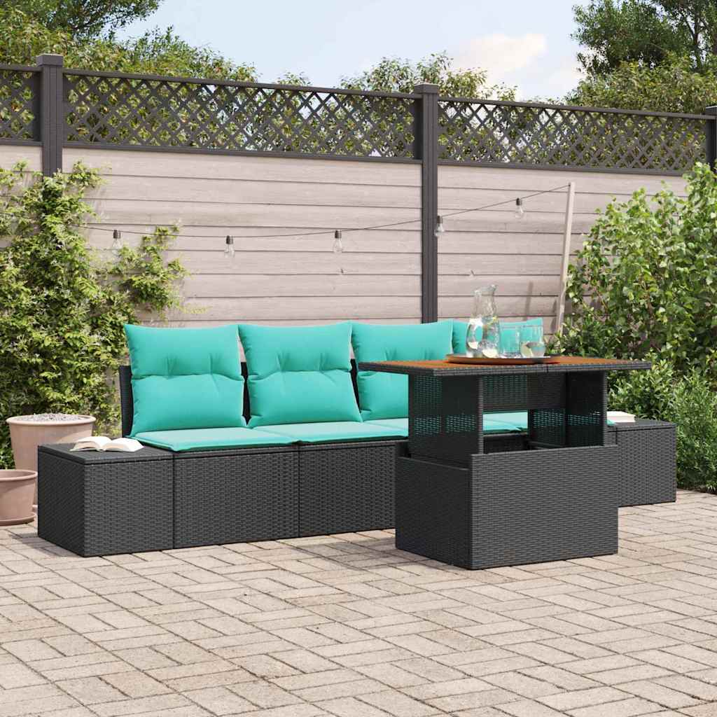 Tuin Eetset 5 st 4-Aantal zitplaatsen Zwart en Blauwgroen