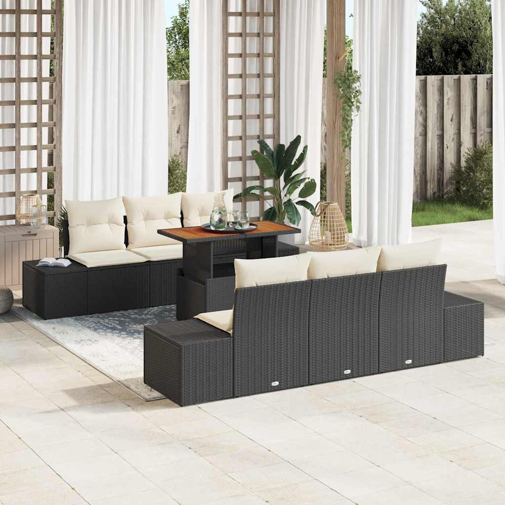Tuinbankenset 7 st Zwart poly rattan