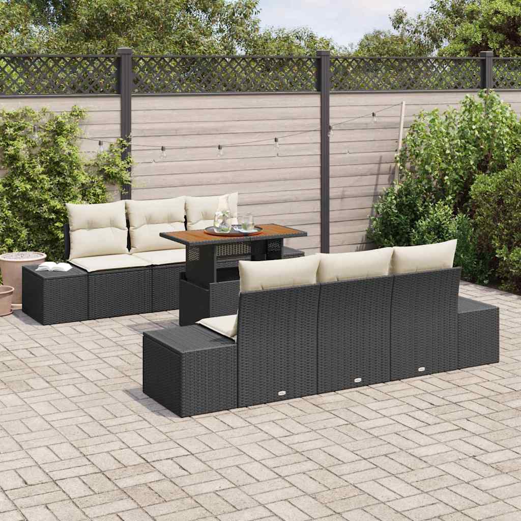 Tuinbankenset 7 st Zwart poly rattan