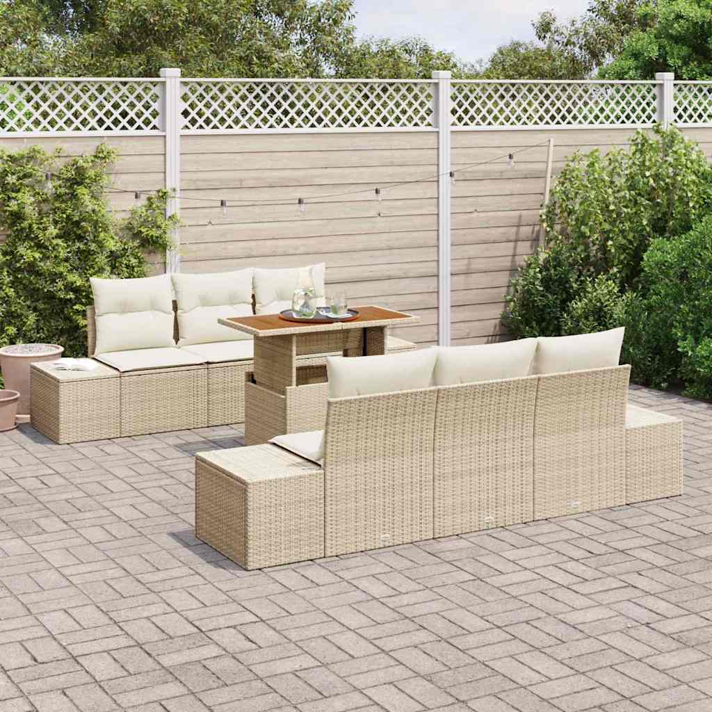 Tuinbankenset 7 st Beige poly rattan