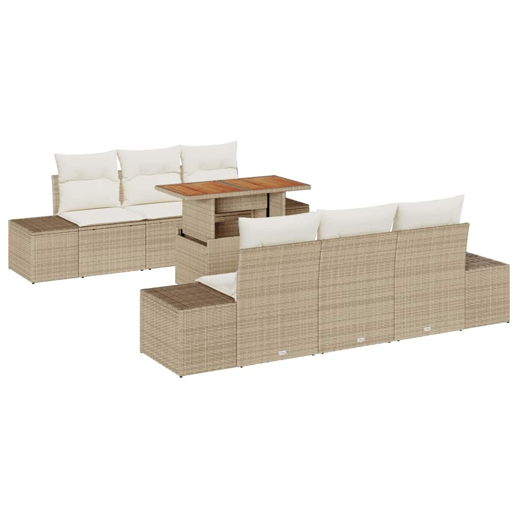 Tuinbankenset 7 st Beige poly rattan