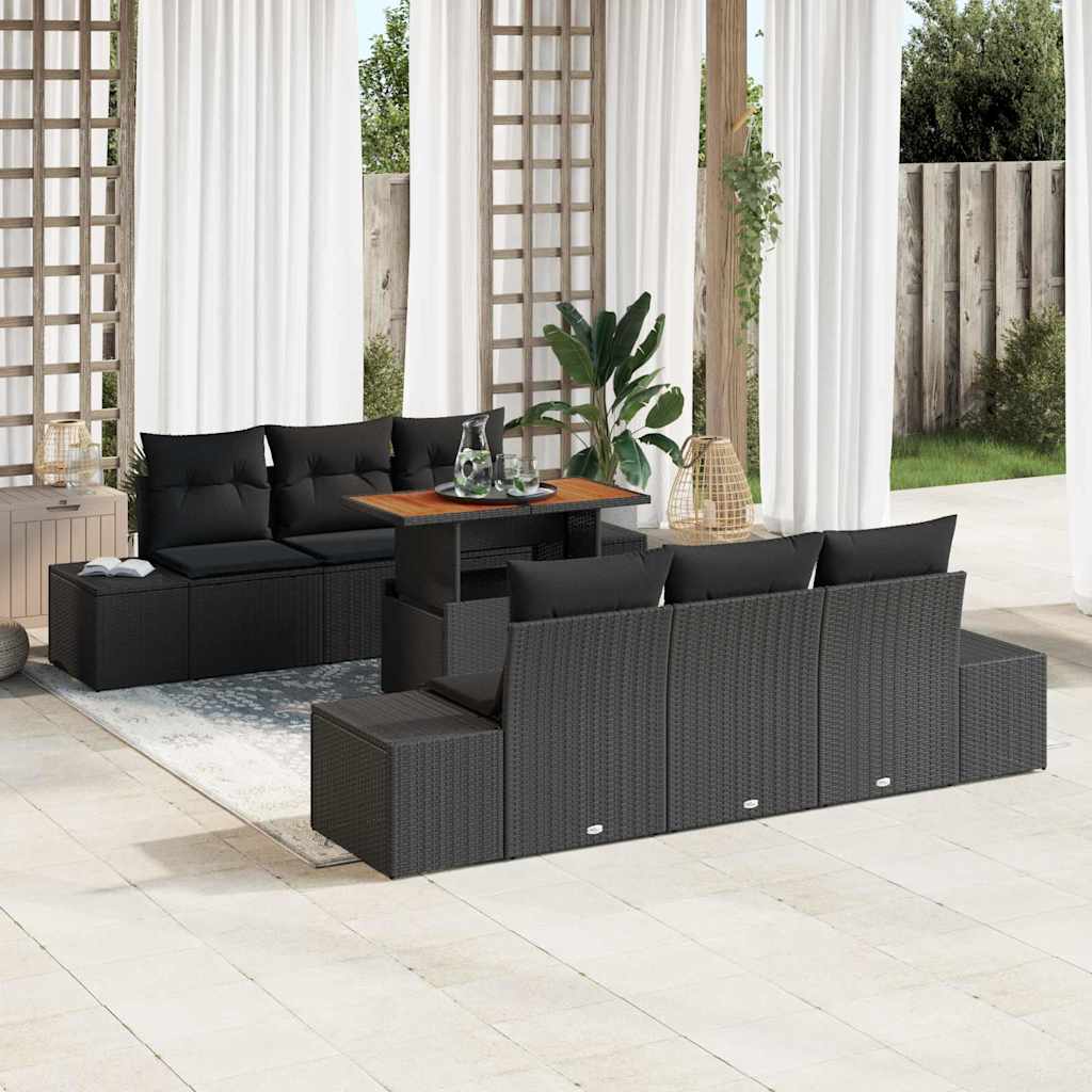 Tuinbankenset 7 st Zwart poly rattan