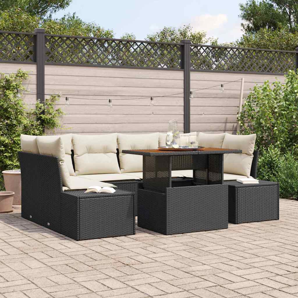 Tuinbankenset 7 st Zwart poly rattan