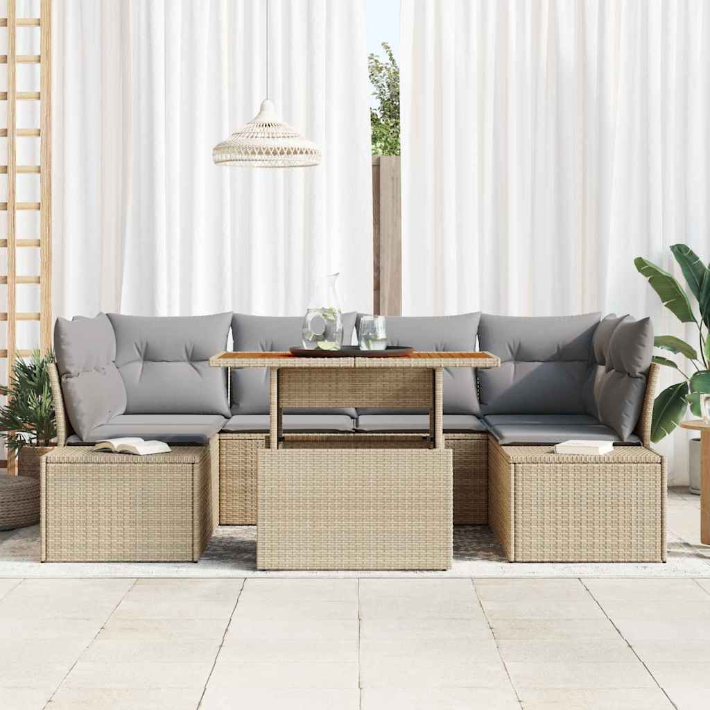 Tuinbankenset 7 st Beige poly rattan
