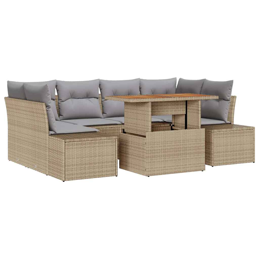 Tuinbankenset 7 st Beige poly rattan
