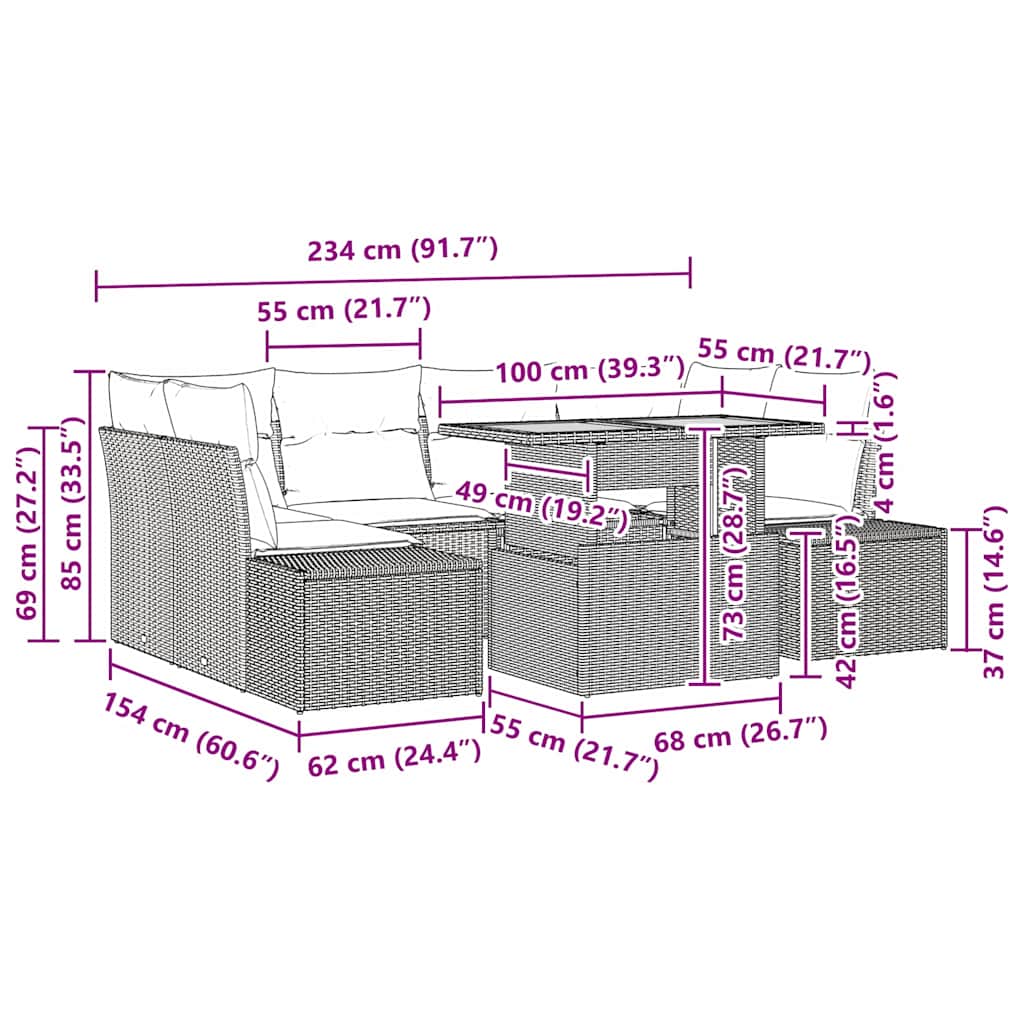 Tuinbankenset 7 st Beige poly rattan
