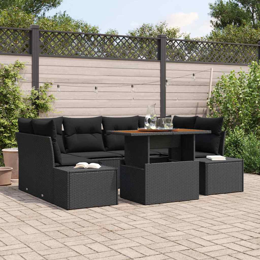 Tuinbankenset 7 st Zwart poly rattan