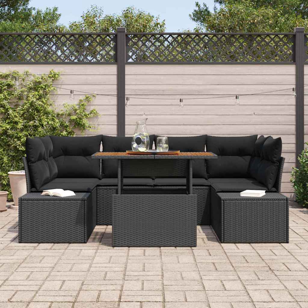 Tuinbankenset 7 st Zwart poly rattan