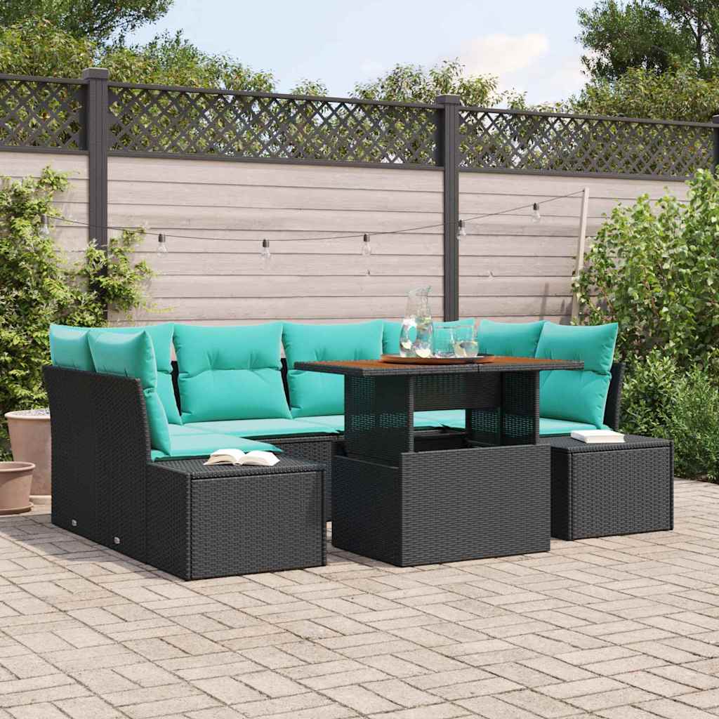 Tuin Eetset 7 st 6-Aantal zitplaatsen Zwart en Blauwgroen