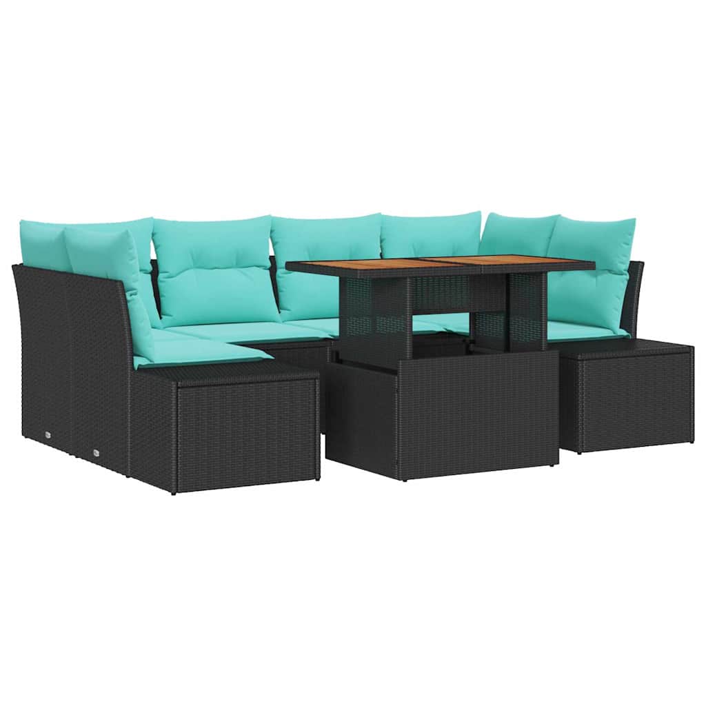 Tuin Eetset 7 st 6-Aantal zitplaatsen Zwart en Blauwgroen