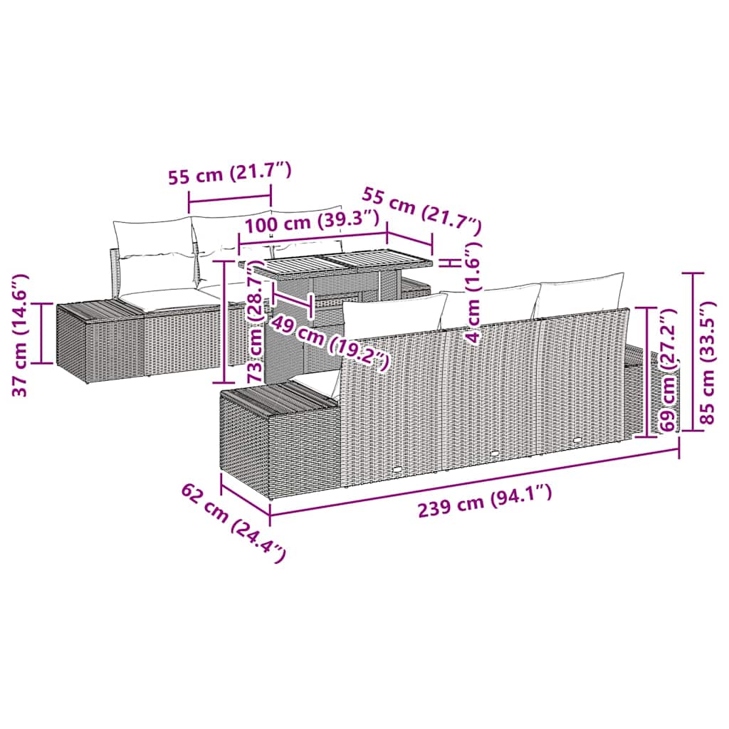 Tuinbankenset 8 st Beige poly rattan