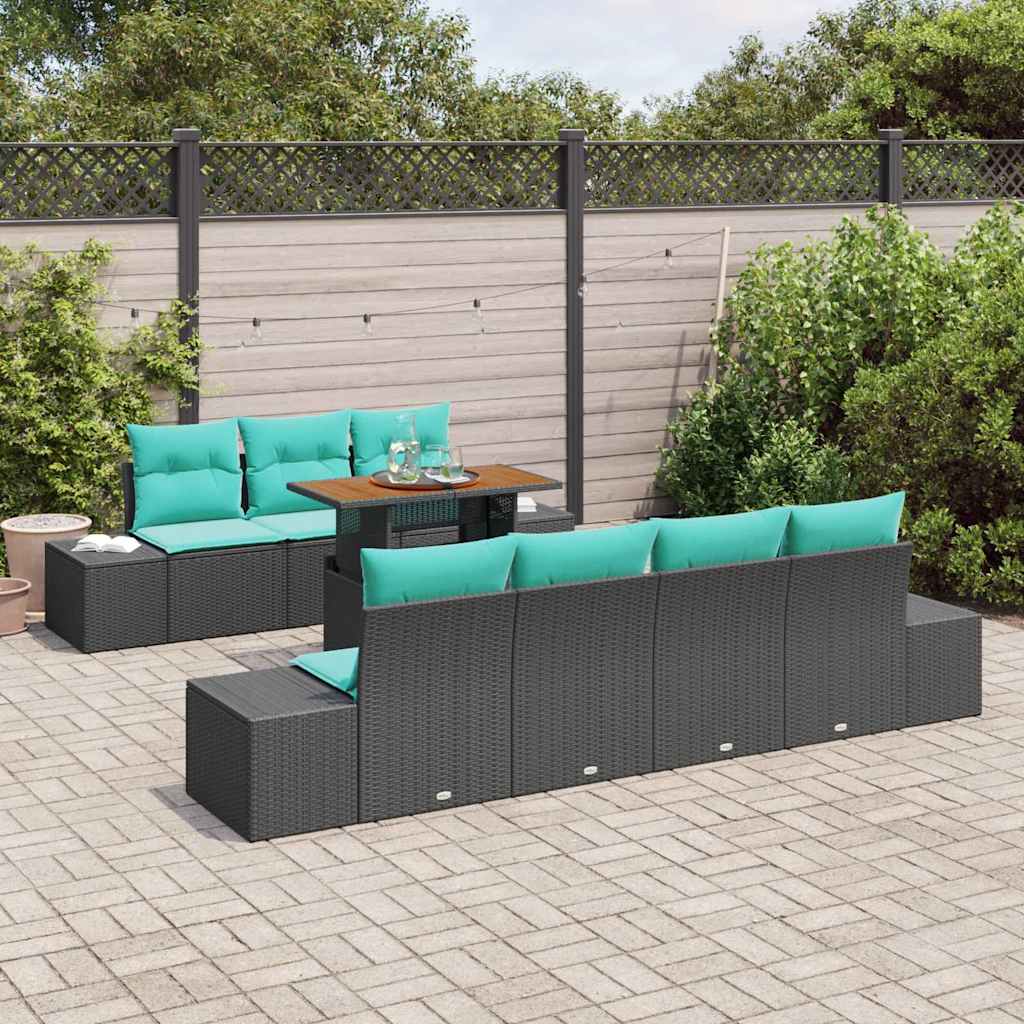 Tuin Eetset 8 st 7-Aantal zitplaatsen Zwart en Blauwgroen