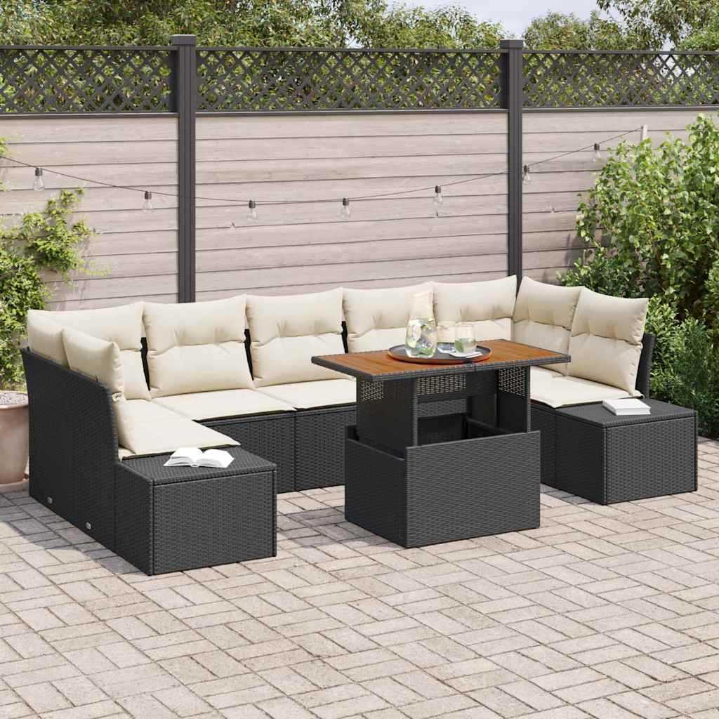 Tuinbankenset 8 st Zwart poly rattan