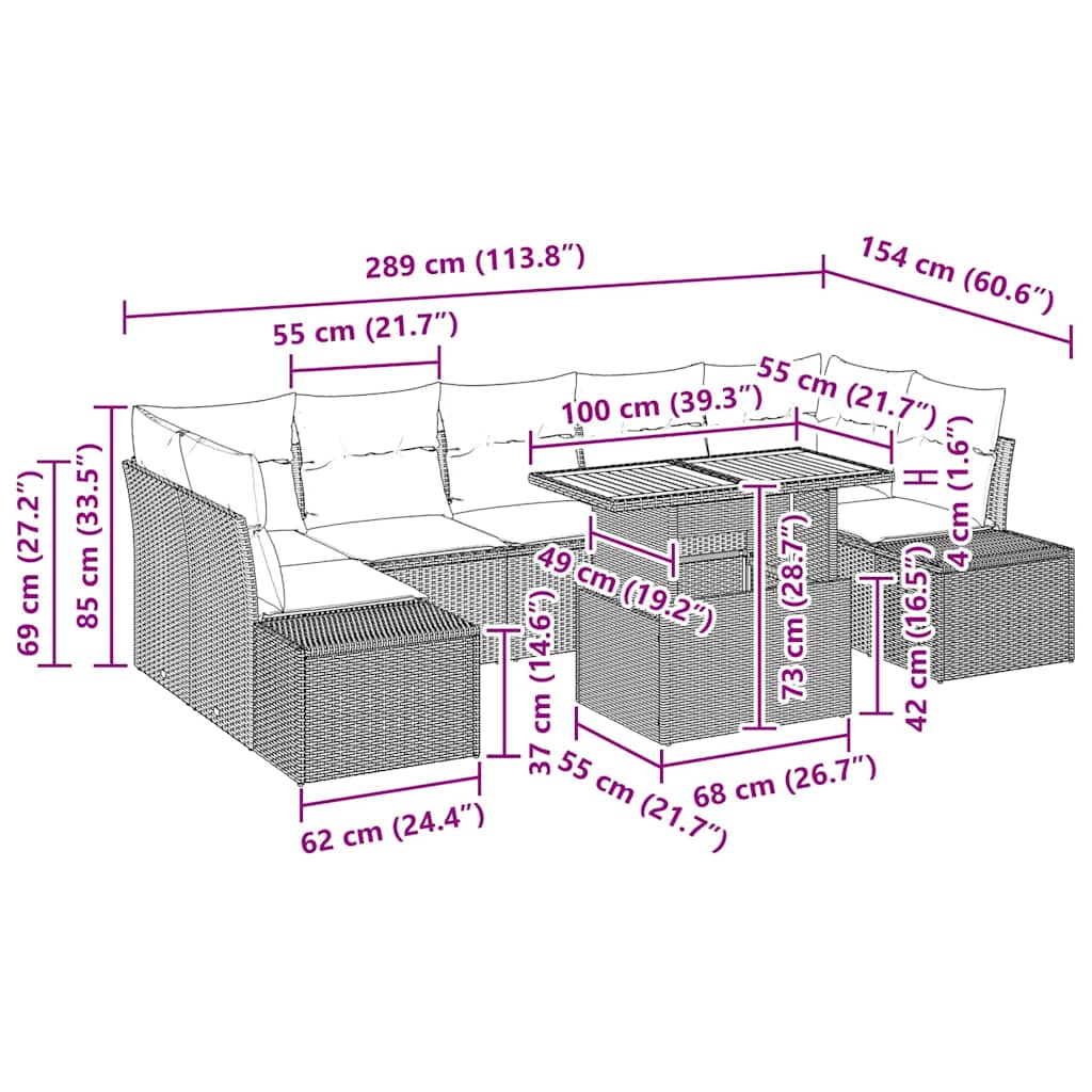 Tuinbankenset 8 st Zwart poly rattan