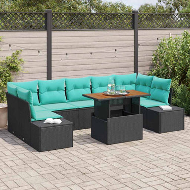 Tuin Eetset 8 st 7-Aantal zitplaatsen Zwart en Blauwgroen