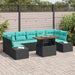 Tuin Eetset 8 st 7-Aantal zitplaatsen Zwart en Blauwgroen