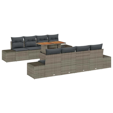 Tuinbankenset 9 st Grijs poly rattan
