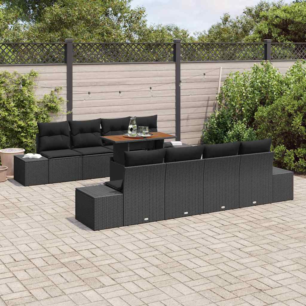 Tuinbankenset 9 st Zwart poly rattan