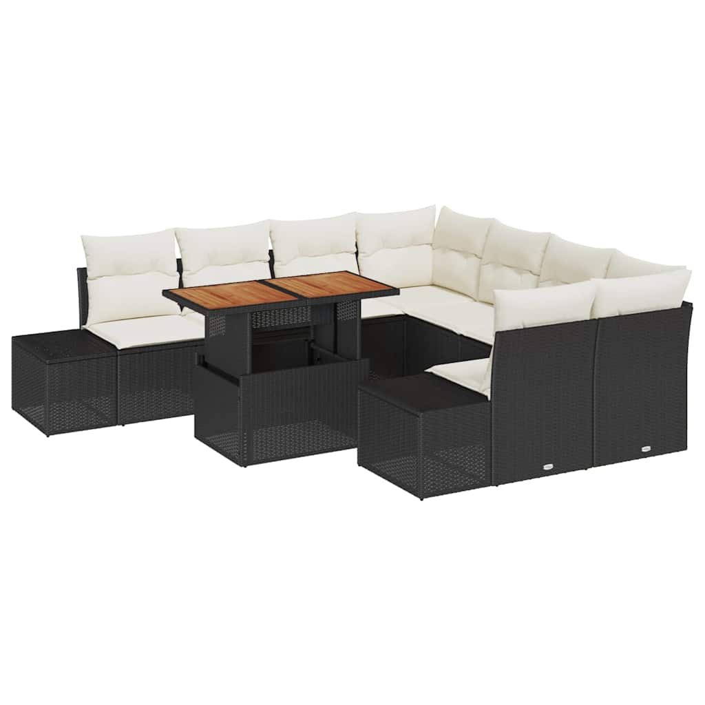 Tuinbankenset 9 st Zwart en Crème