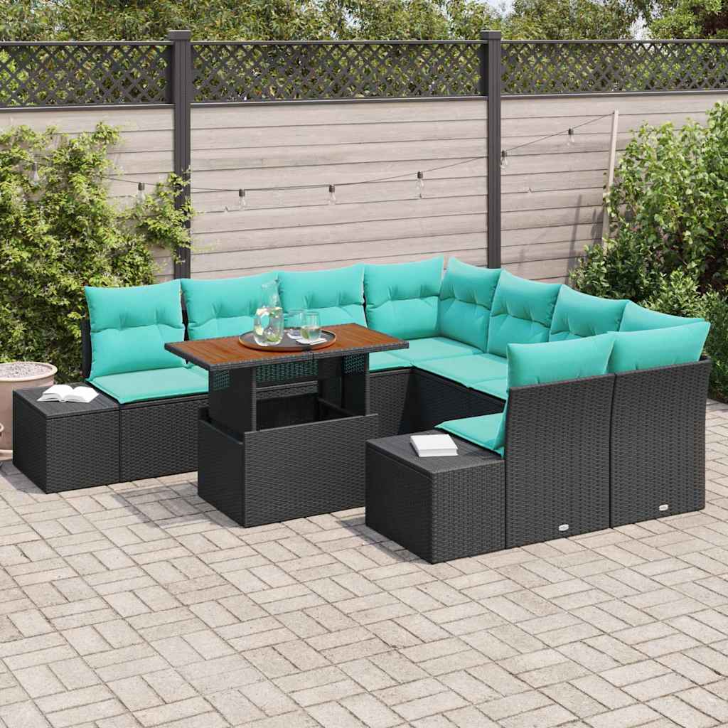 Tuin Eetset 9 st 8-Aantal zitplaatsen Zwart en Blauwgroen