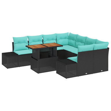 Tuin Eetset 9 st 8-Aantal zitplaatsen Zwart en Blauwgroen