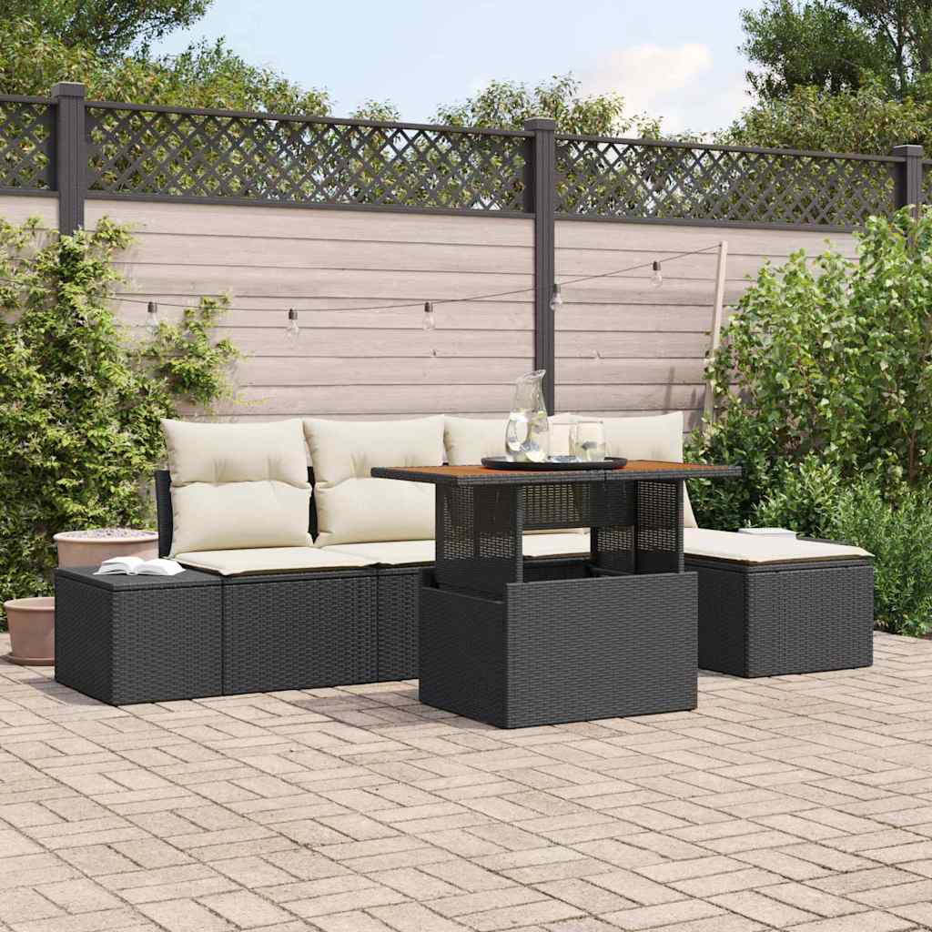 Tuinbankenset 6 st Zwart poly rattan