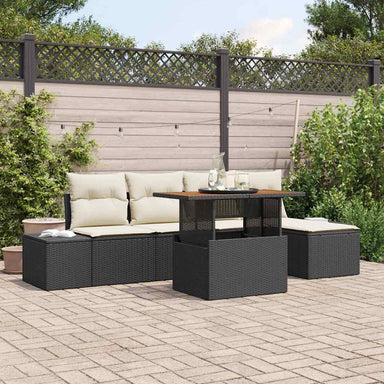 Tuinbankenset 6 st Zwart poly rattan