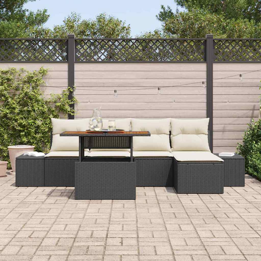 Tuinbankenset 6 st Zwart poly rattan