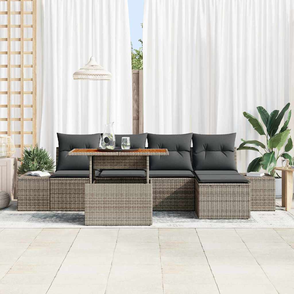 Tuinbankenset 6 st Grijs poly rattan